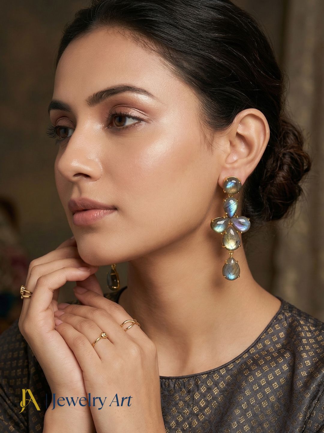 Labradorite gemstone gold plated handmade dangle earrings for women
