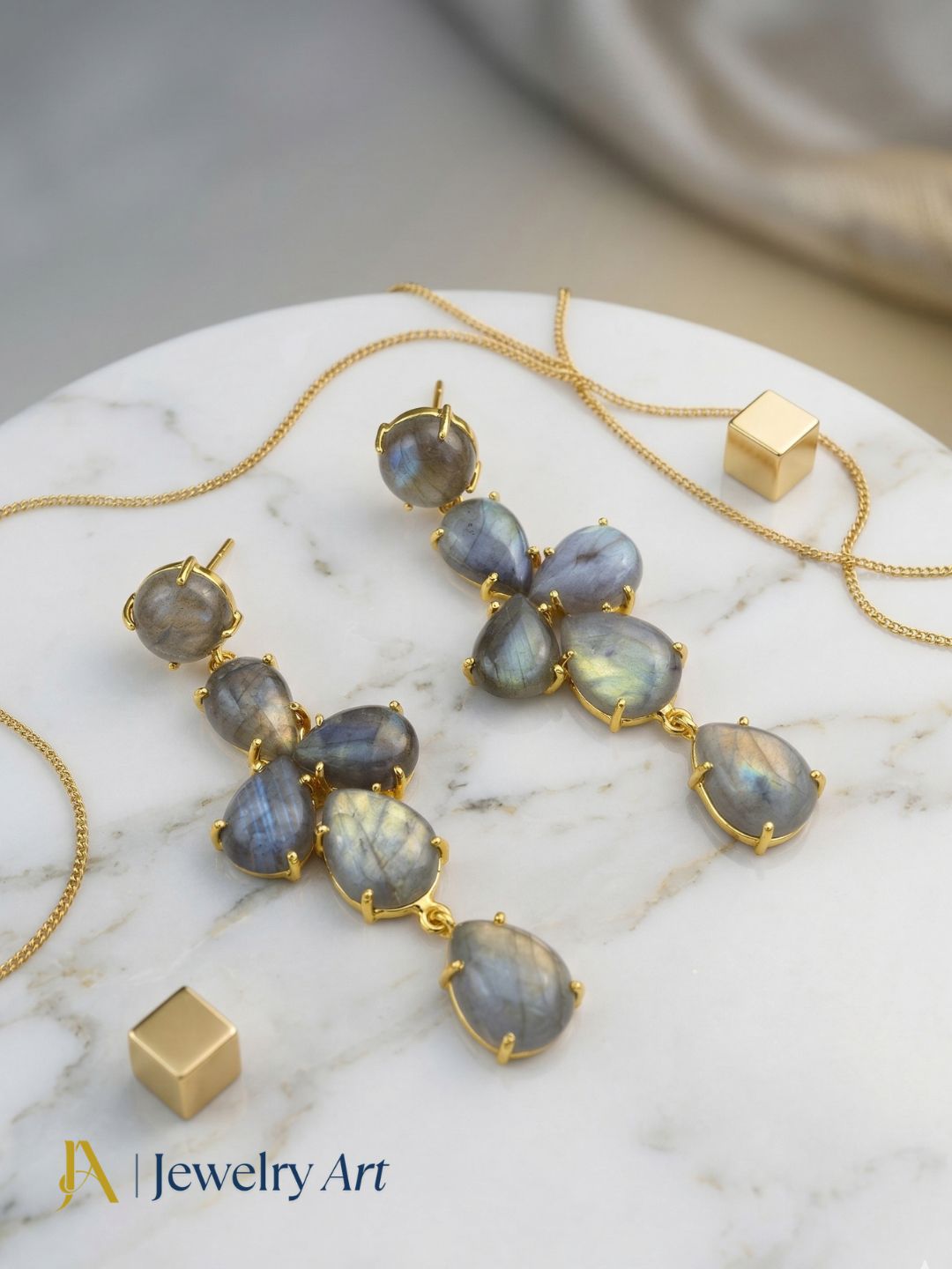 Awesome Gold Plated Dangle Earring -Labradorite Gemstone Charming Handcrafted Jewelry
