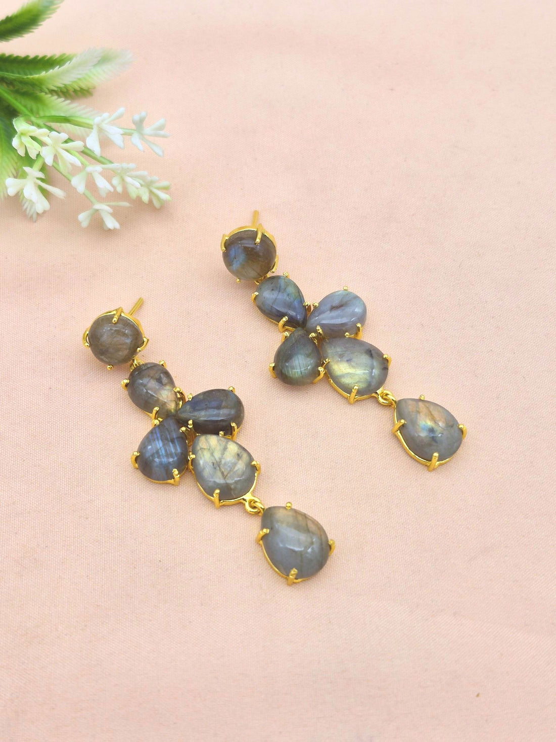 Awesome Gold Plated Dangle Earring -Labradorite Gemstone Charming Handcrafted Jewelry