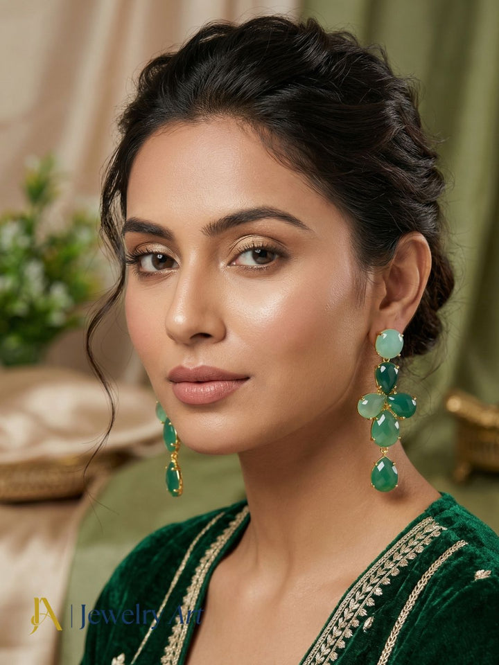 Artistic dangle earrings with chalcedony and green onyx handcrafted finish
