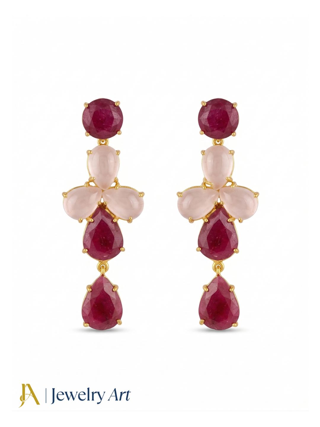 Awesome Gold Plated Dangle Earring -Red Hathipara-Rose Quartz Gemstone Charming Handcrafted Jewelry