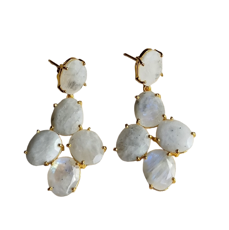 Charming Gold Plated White Rainbow Gemstone - Handcrafted Cute Designer Dangle Earrings