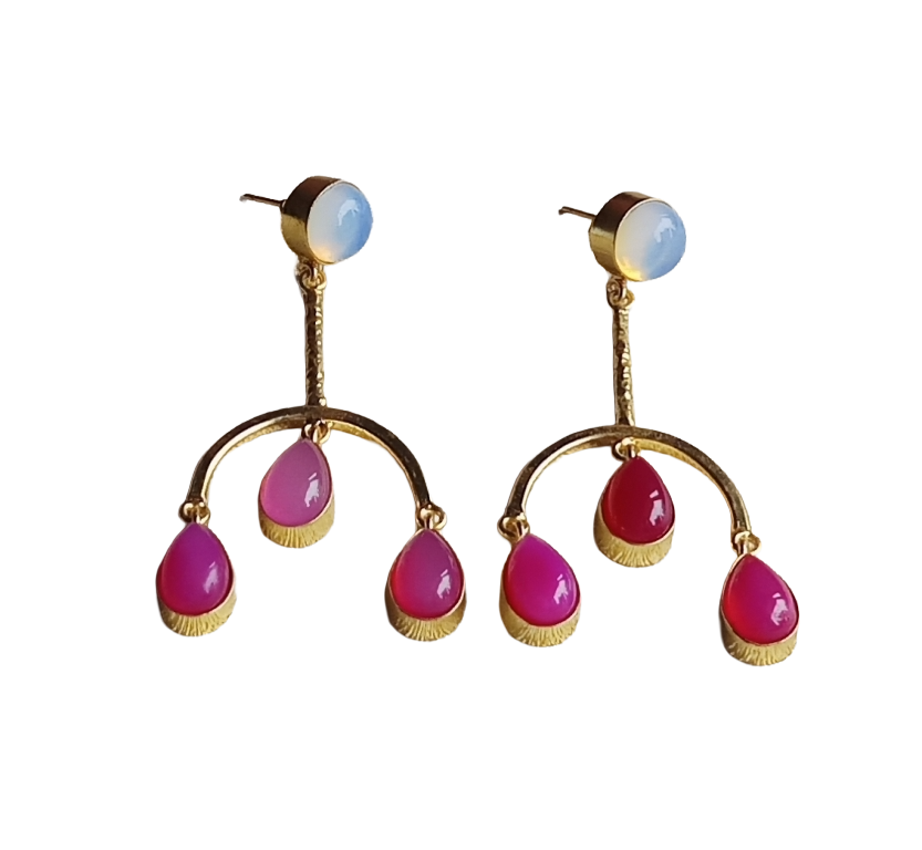 Handmade Gold Plated Synthetic Opal-Pink Onyx Dangle Earrings – Designer Jewelry for Women