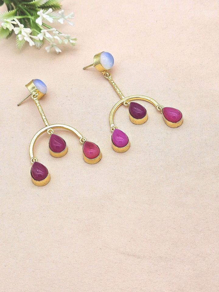 Handmade Gold Plated Synthetic Opal-Pink Onyx Dangle Earrings – Designer Jewelry for Women