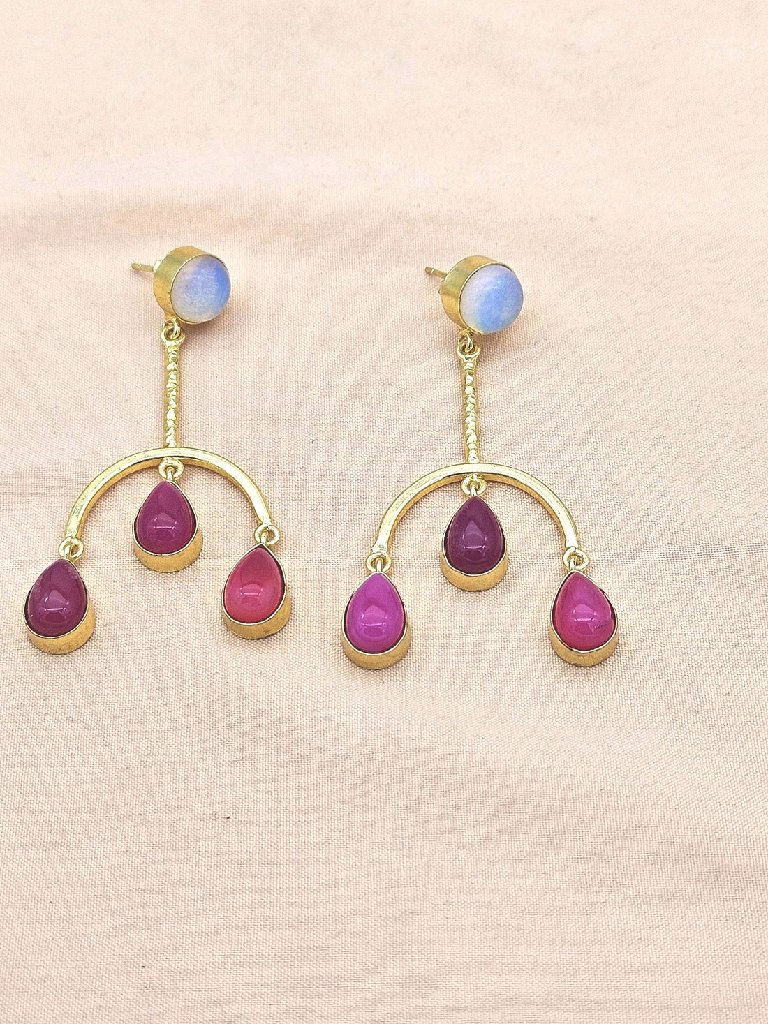 Handmade Gold Plated Synthetic Opal-Pink Onyx Dangle Earrings – Designer Jewelry for Women