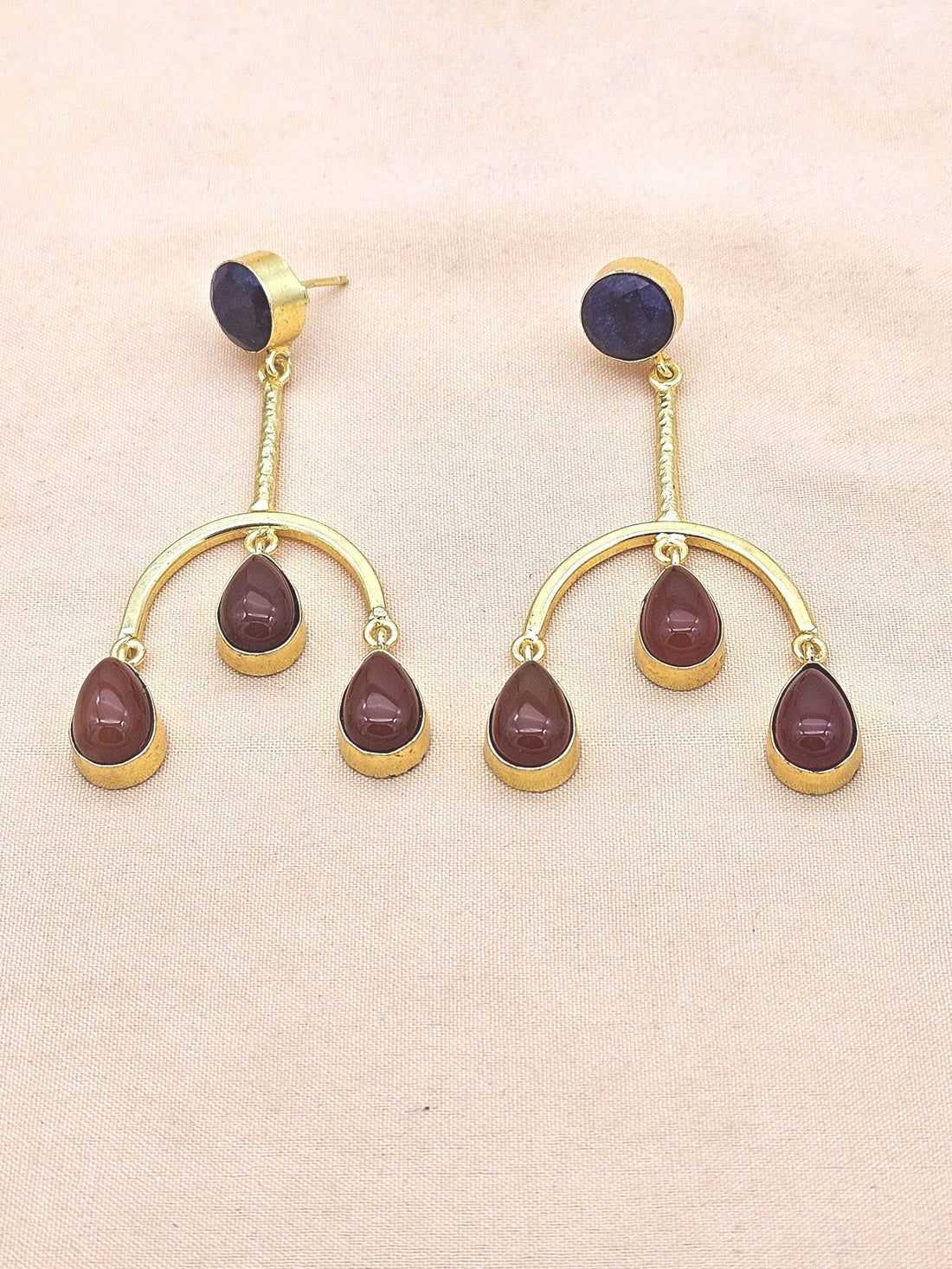 Handmade Gold Plated Blue Hathipara-Red Onyx Dangle Earrings – Designer Jewelry for Women