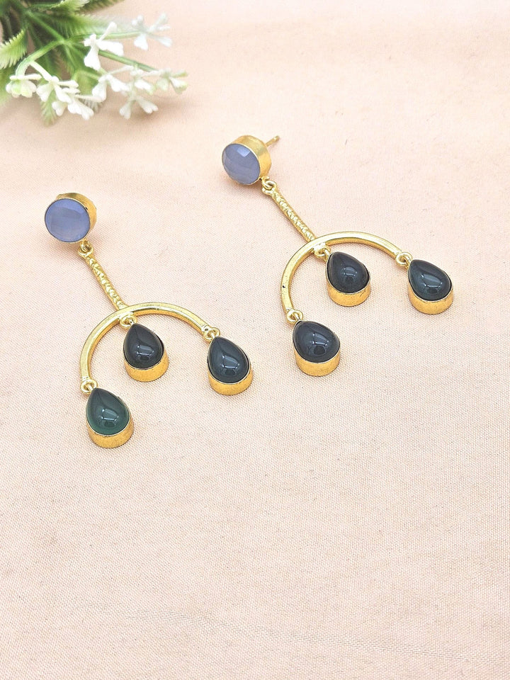 Handmade Gold Plated Chalcedony-Green Onyx Dangle Earrings – Designer Jewelry for Women