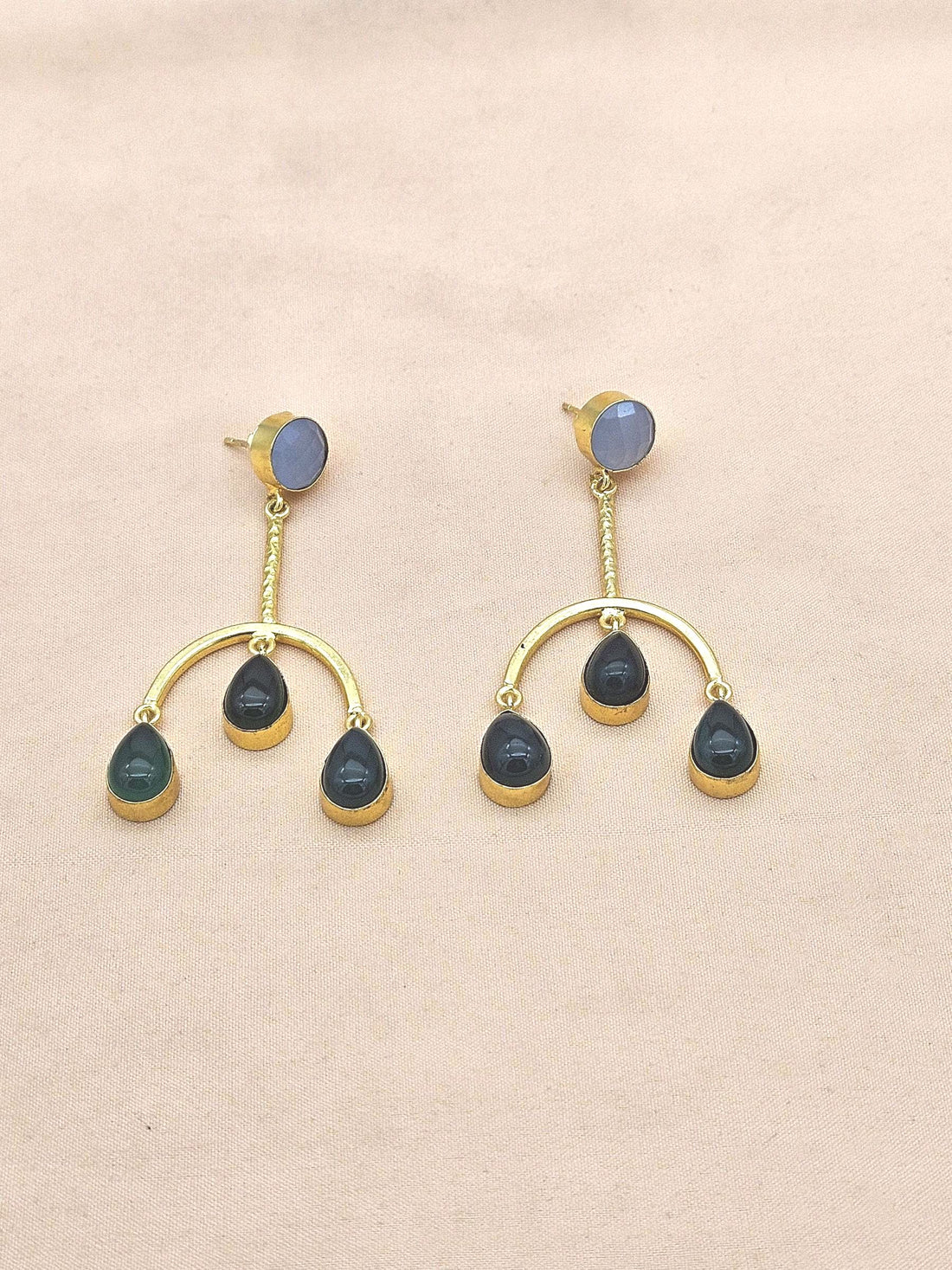 Handmade Gold Plated Chalcedony-Green Onyx Dangle Earrings – Designer Jewelry for Women