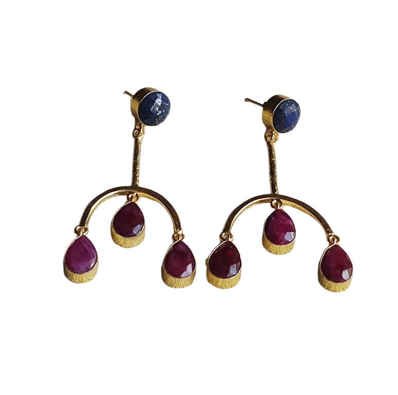Handmade Gold Plated Lapis-Red Hathipara Dangle Earrings – Designer Jewelry for Women