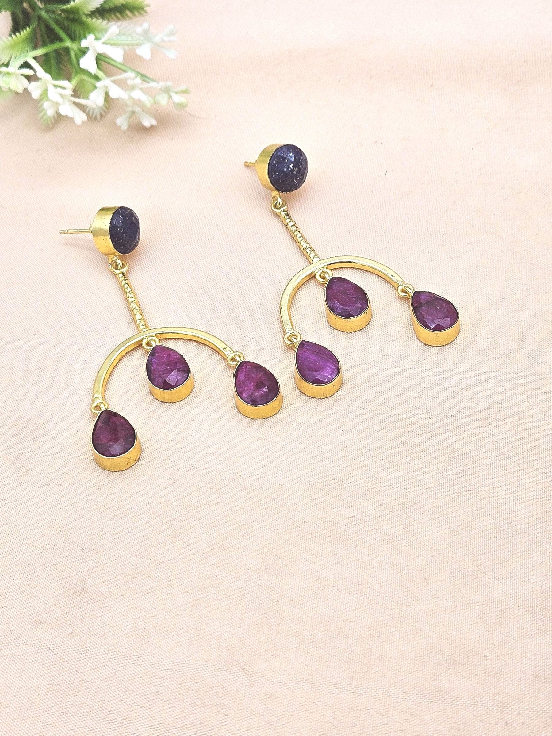 Handmade Gold Plated Lapis-Red Hathipara Dangle Earrings – Designer Jewelry for Women