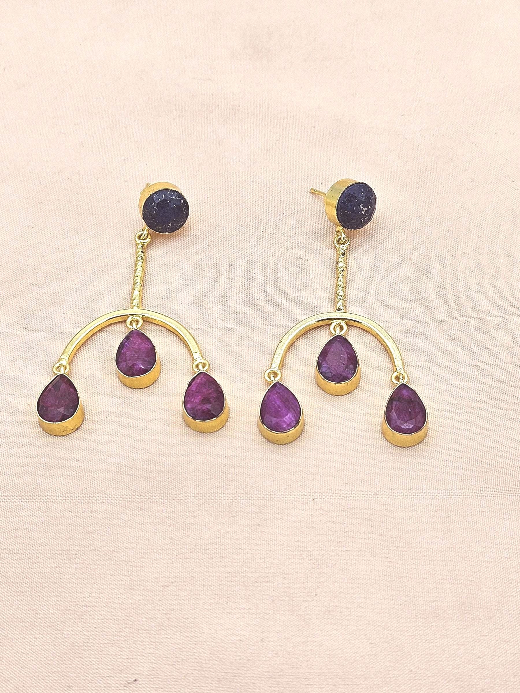 Handmade Gold Plated Lapis-Red Hathipara Dangle Earrings – Designer Jewelry for Women
