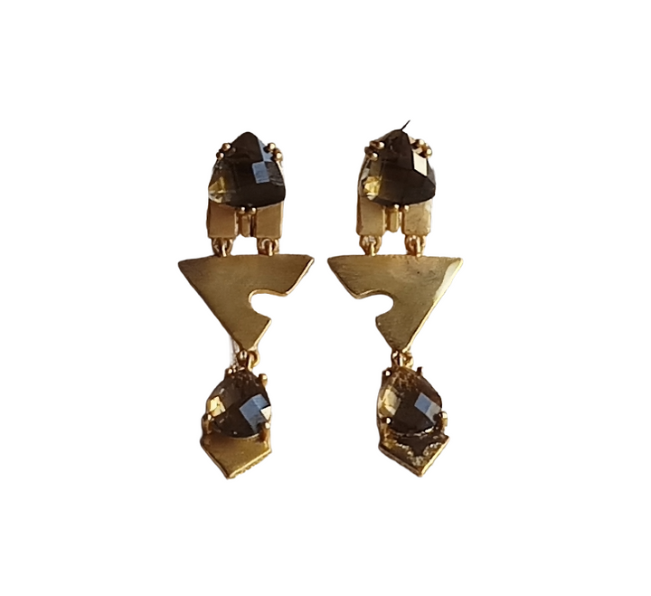 Handcrafted 18 Ct. Gold Plated Dangle Earrings –Smoky Charming Designer Jewelry
