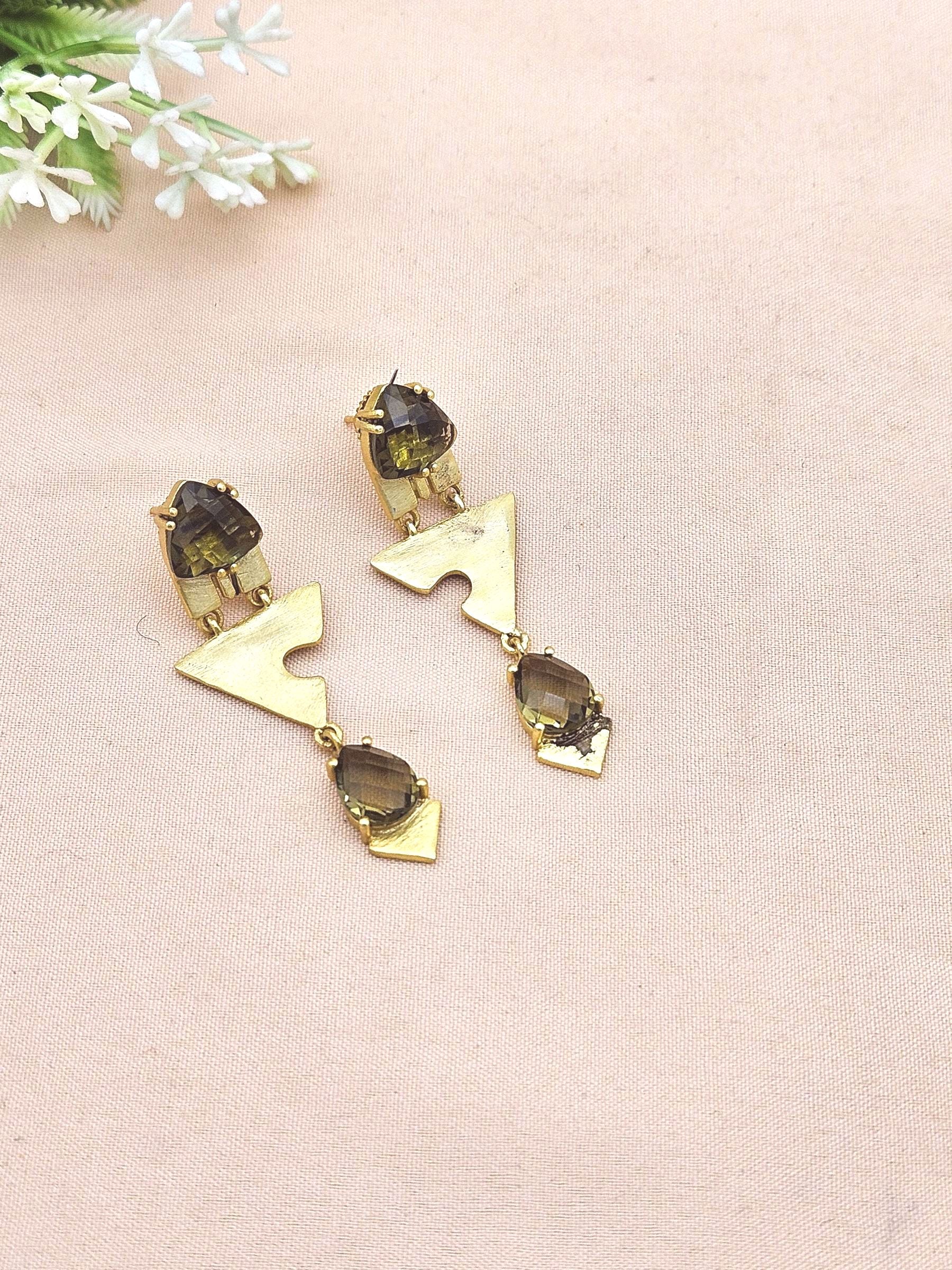 Handcrafted 18 Ct. Gold Plated Dangle Earrings –Smoky Charming Designer Jewelry