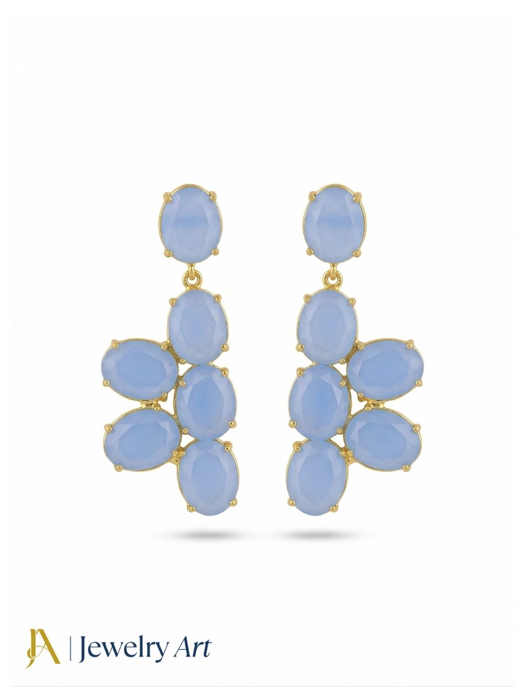 Amazing Gold Plated Dangle Earring -Blue Chalcedony Gemstone Handcrafted Jewelry