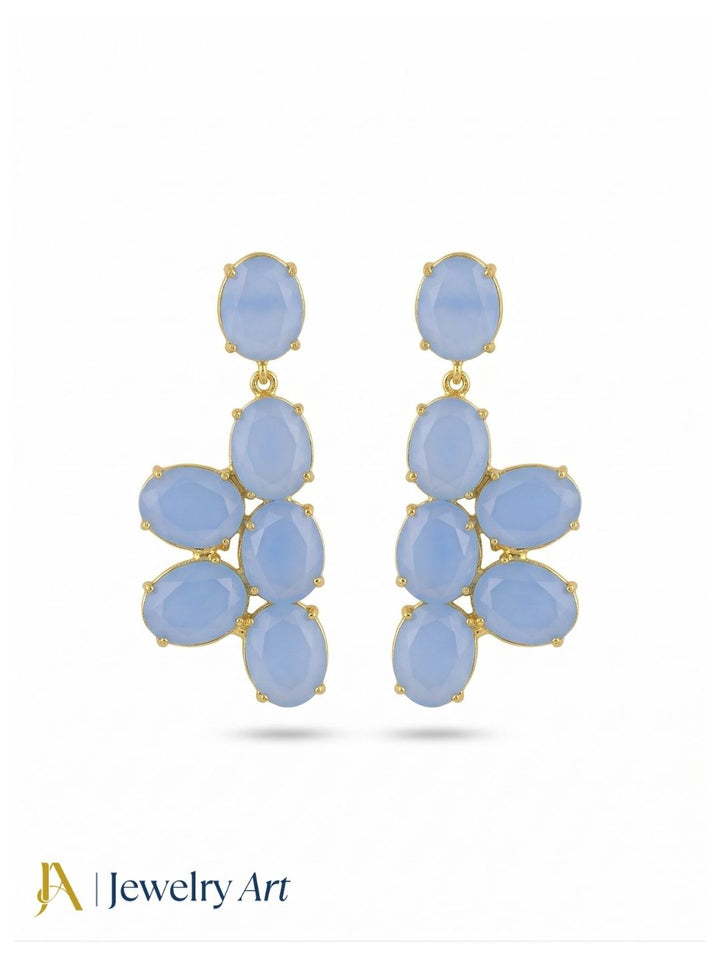 Amazing Gold Plated Dangle Earring -Blue Chalcedony Gemstone Handcrafted Jewelry