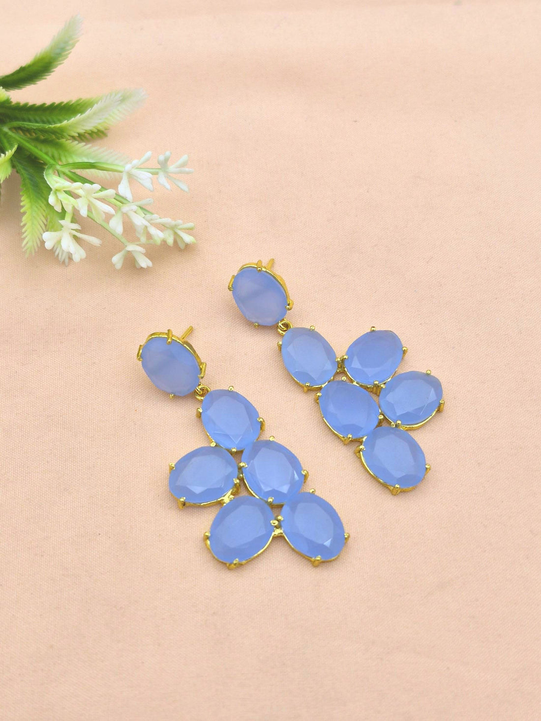 Amazing Gold Plated Dangle Earring -Blue Chalcedony Gemstone Handcrafted Jewelry
