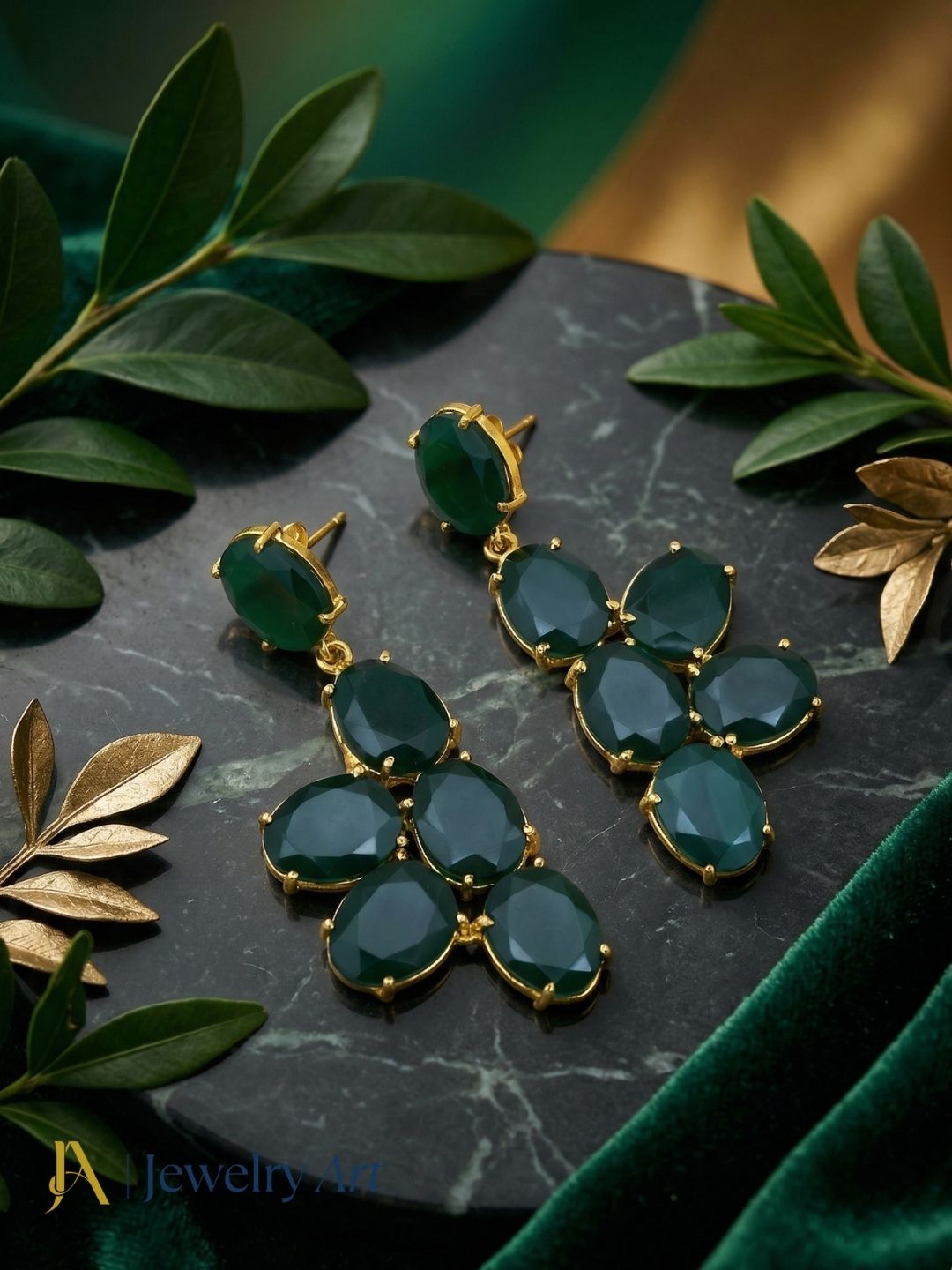 Gorgeous Gold Plated Dangle Earring -Green Onyx Gemstone Handcrafted Jewelry