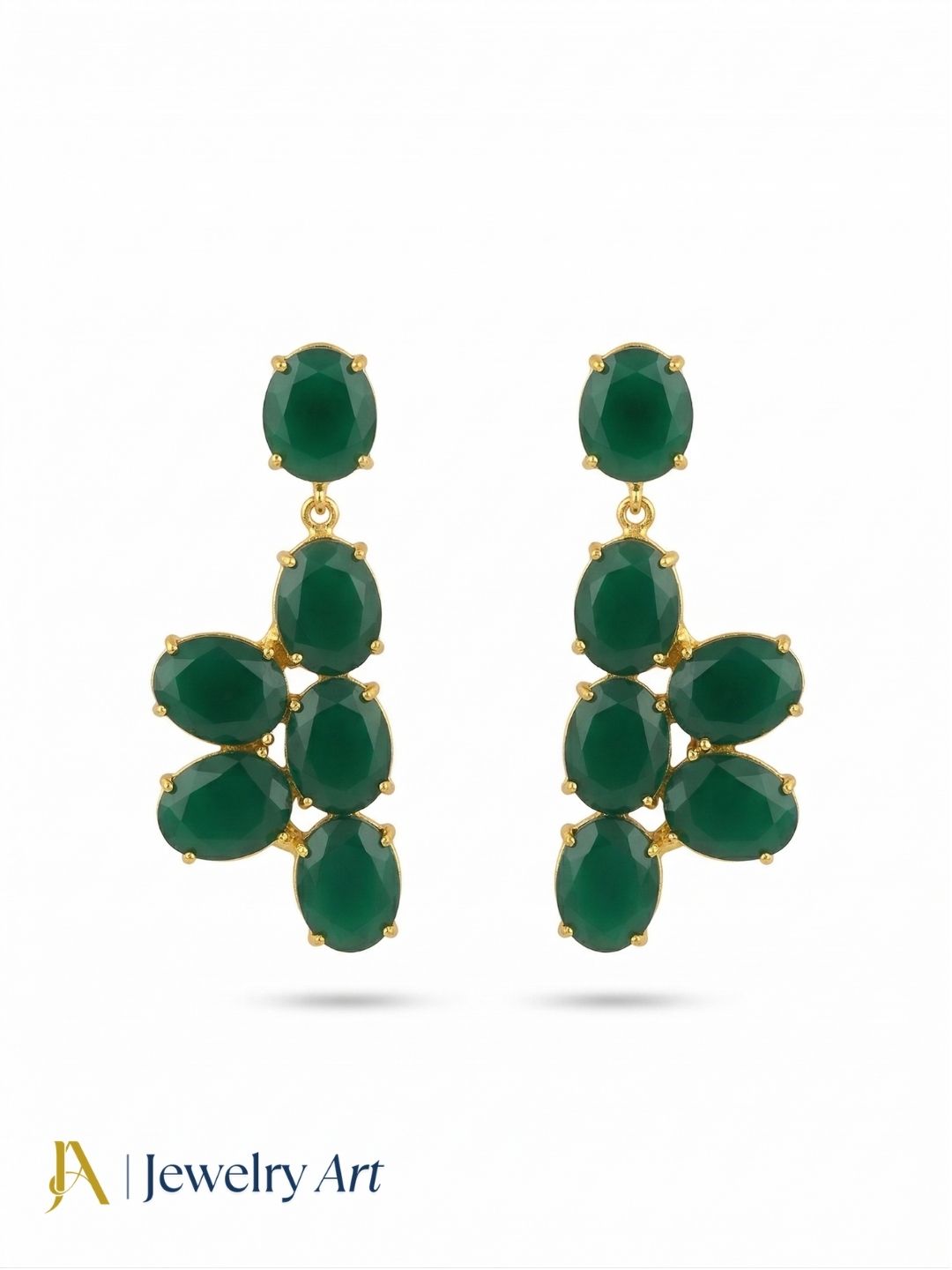 Gorgeous Gold Plated Dangle Earring -Green Onyx Gemstone Handcrafted Jewelry