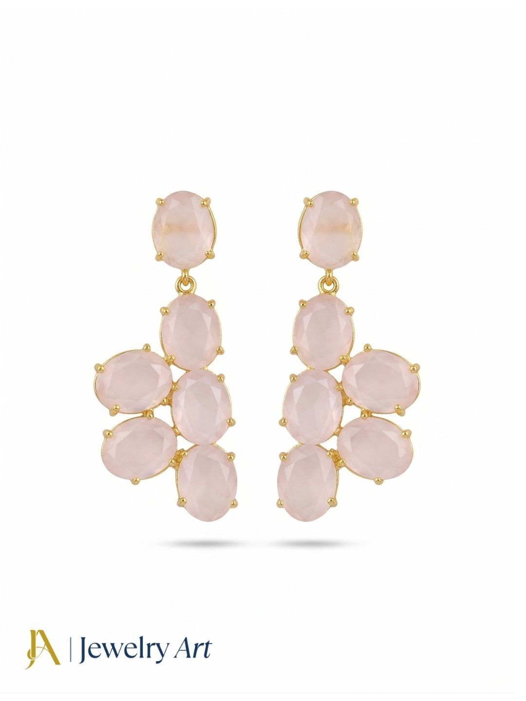 Amazing Gold Plated Dangle Earring -Rose Quartz Gemstone Handcrafted Jewelry