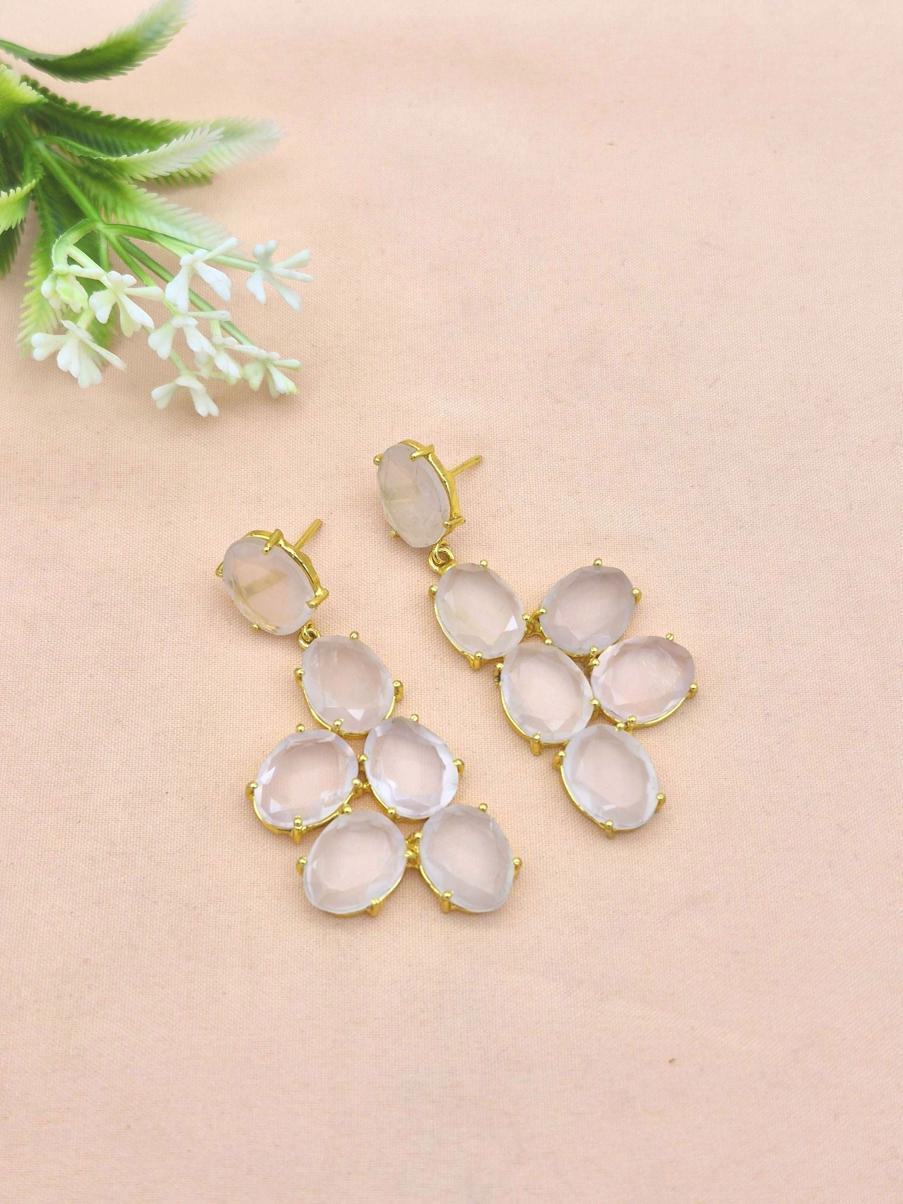 Amazing Gold Plated Dangle Earring -Rose Quartz Gemstone Handcrafted Jewelry