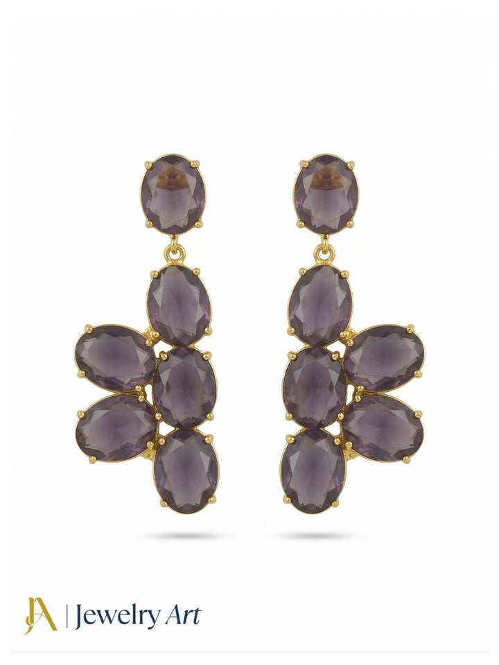 Amazing Gold Plated Dangle Earring -Amethyst Gemstone Handcrafted Jewelry