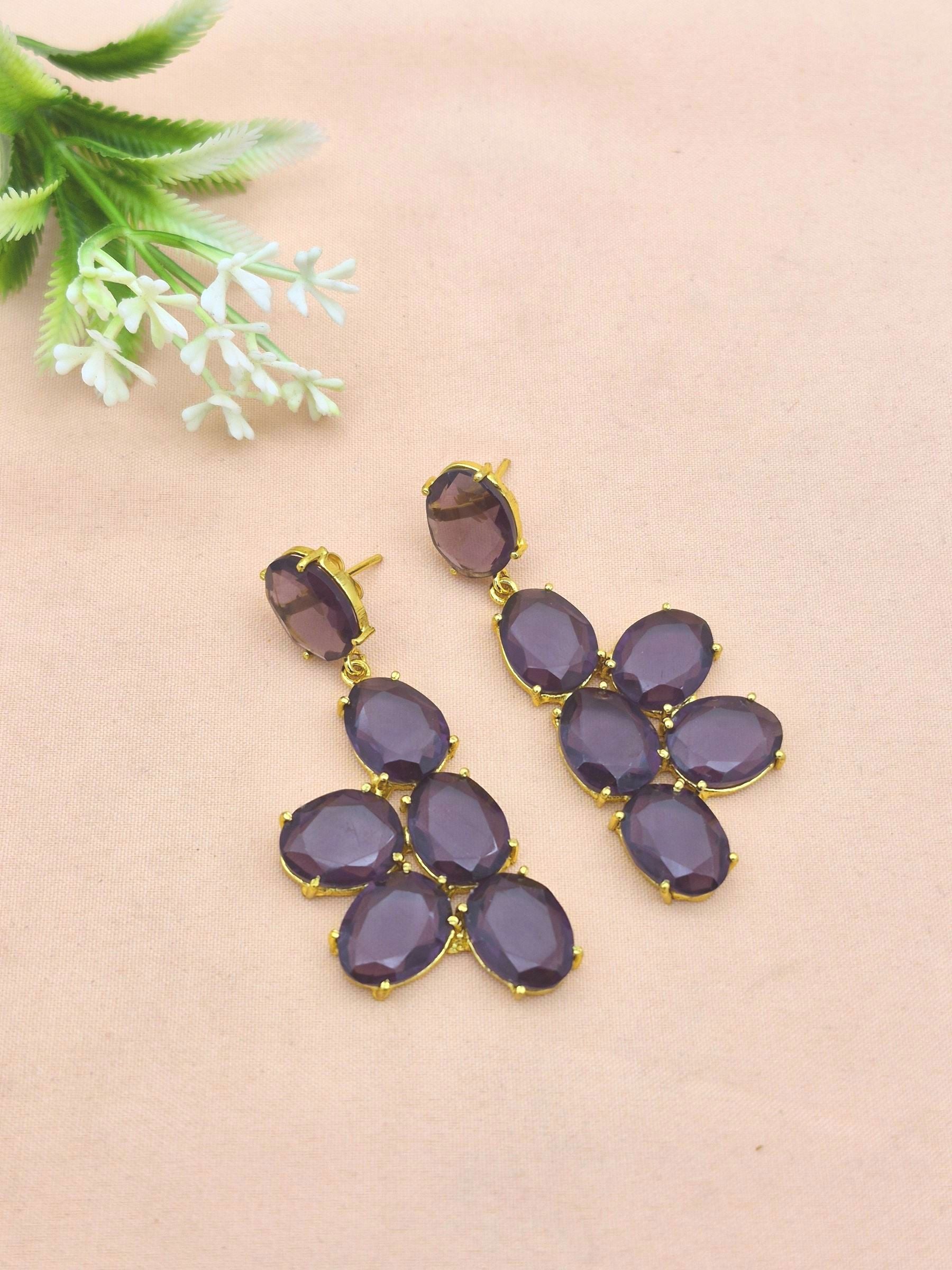 Amazing Gold Plated Dangle Earring -Amethyst Gemstone Handcrafted Jewelry