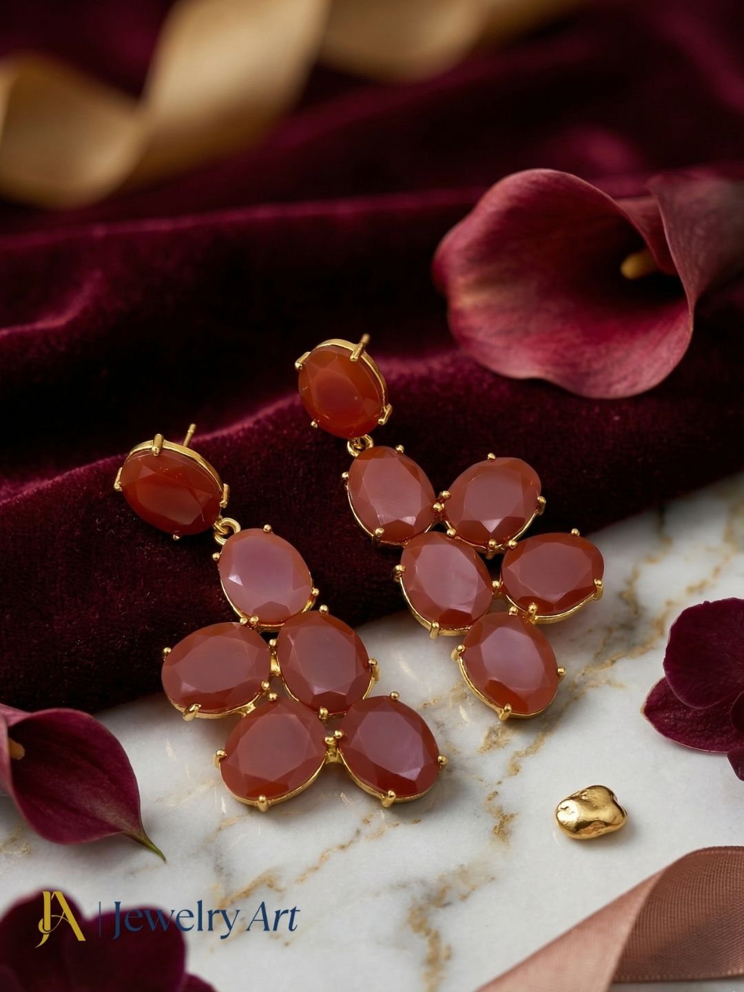 Awesome Gold Plated Dangle Earring -Red Onyx Gemstone Handcrafted Jewelry