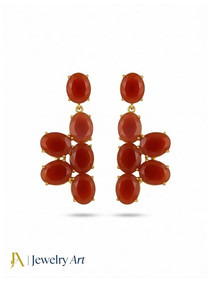 Awesome Gold Plated Dangle Earring -Red Onyx Gemstone Handcrafted Jewelry