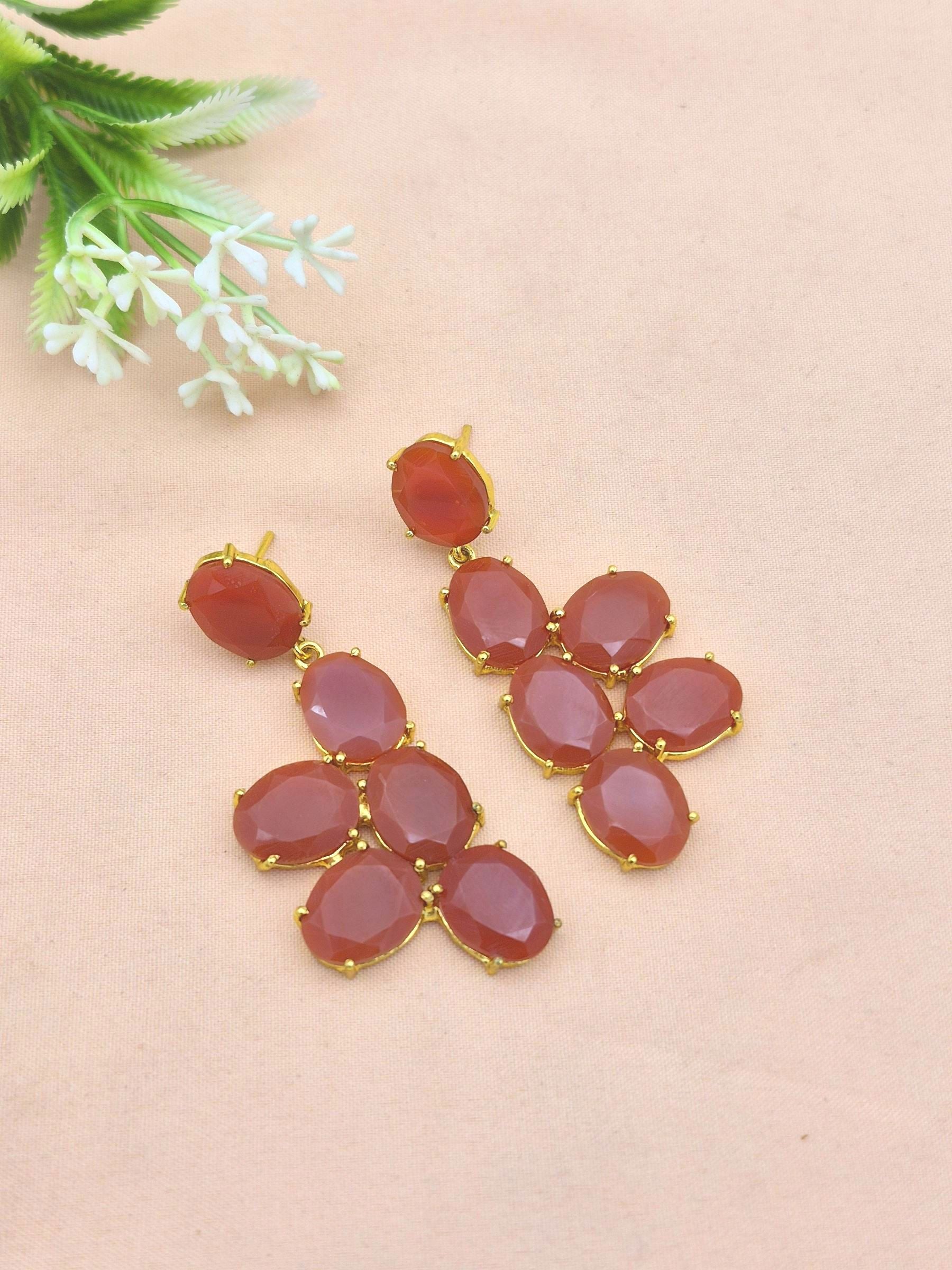 Awesome Gold Plated Dangle Earring -Red Onyx Gemstone Handcrafted Jewelry