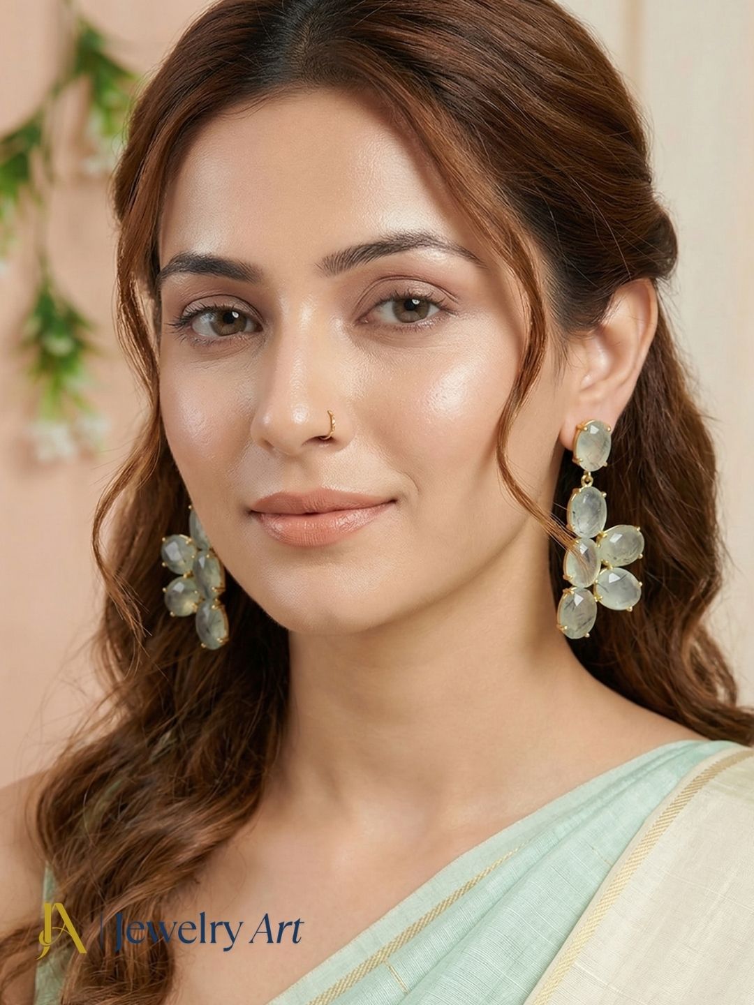 Prehnite gemstone hanging earrings fashion jewelry for women 
