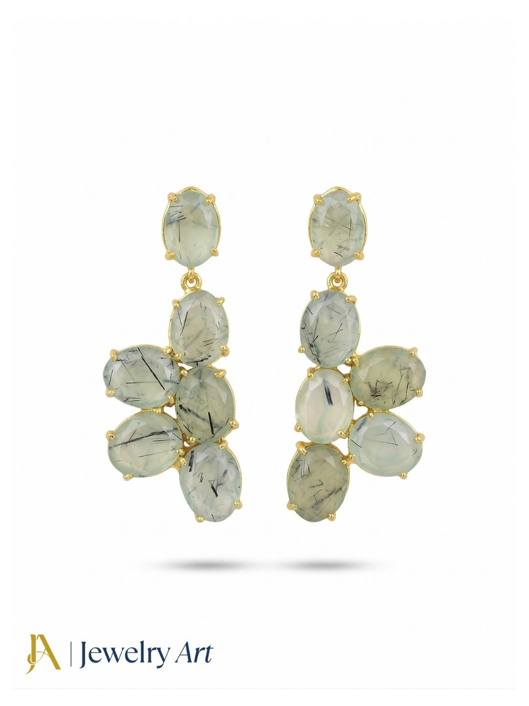 Amazing Gold Plated Dangle Earring -Prehnite Gemstone Handcrafted Jewelry