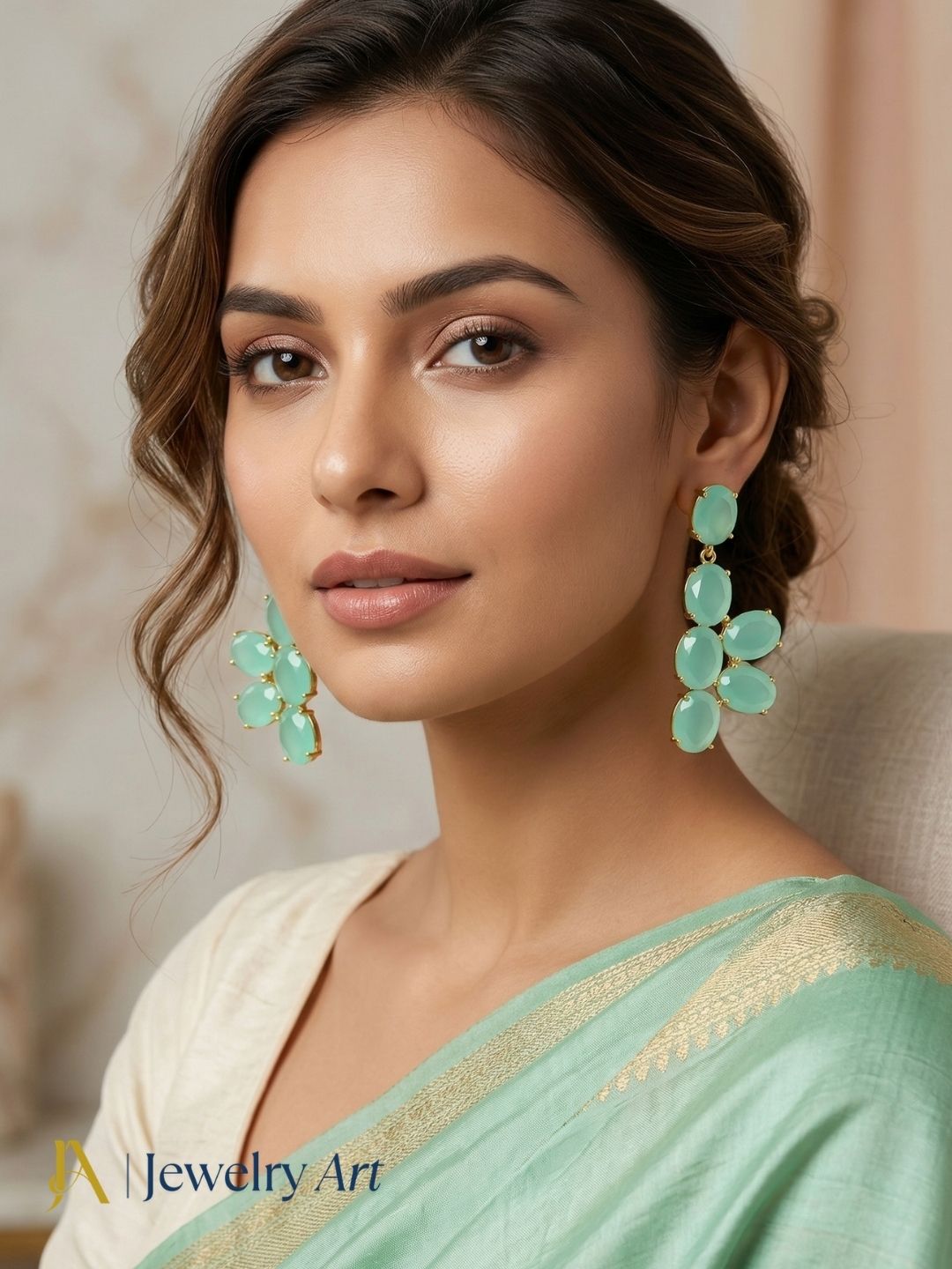 Handmade green chalcedony earrings stylish jewelry for women
