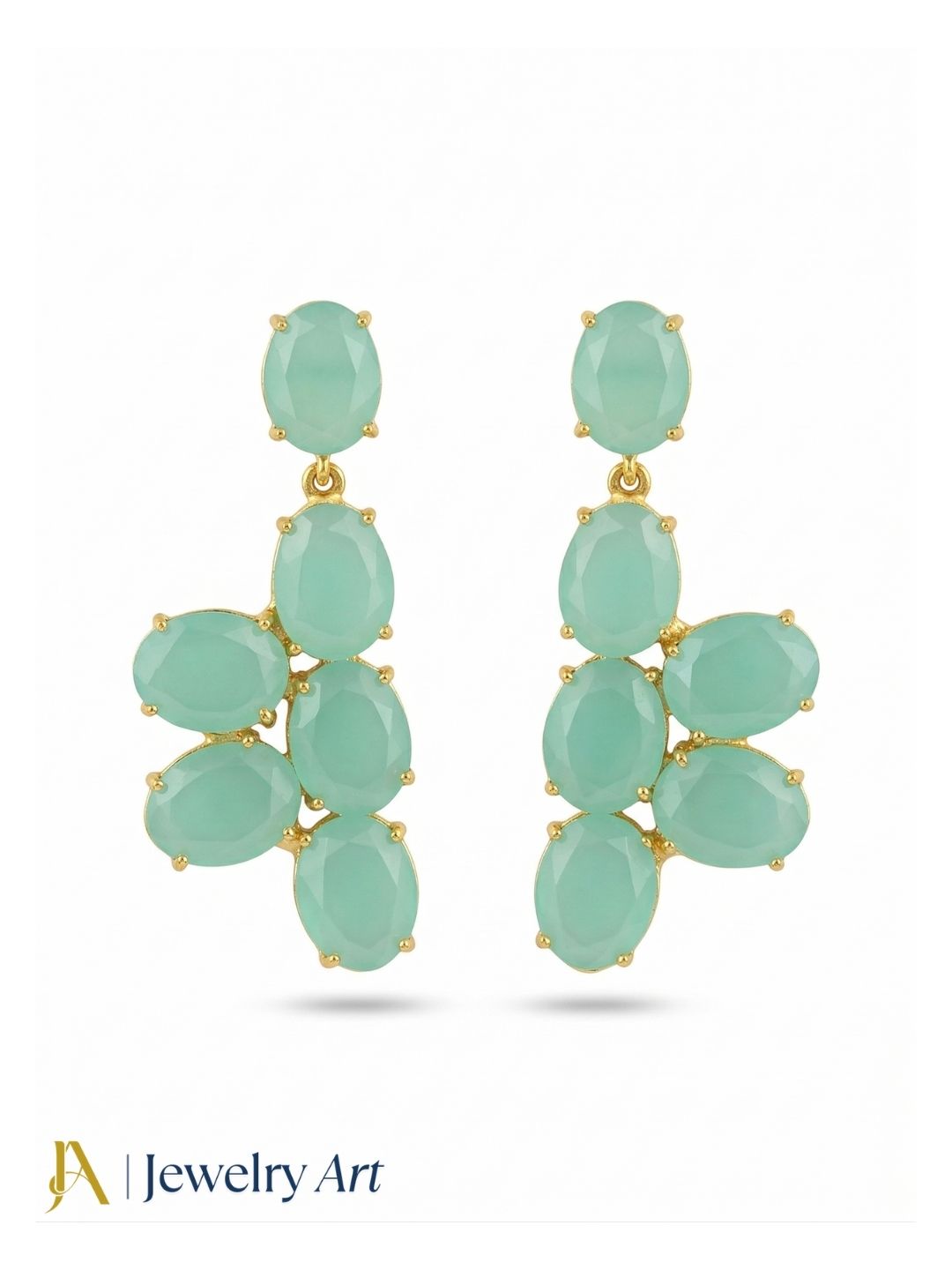 Gold plated Green Chalcedony Dangle Earrings - Handmade Semi Precious Stone Jewelry
