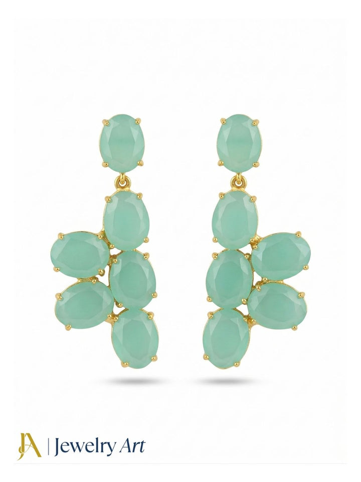 Gold plated Green Chalcedony Dangle Earrings - Handmade Semi Precious Stone Jewelry