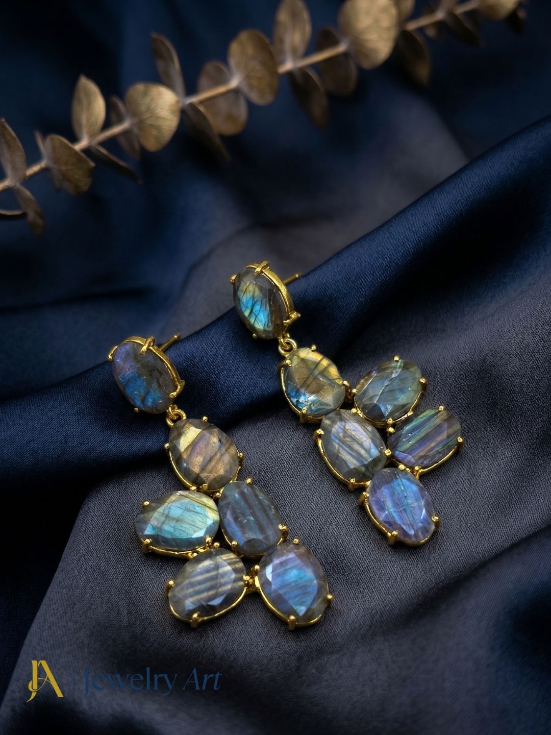 Handcrafted Labradorite Dangle Earrings - Elegant Gold plated Jewelry for Women