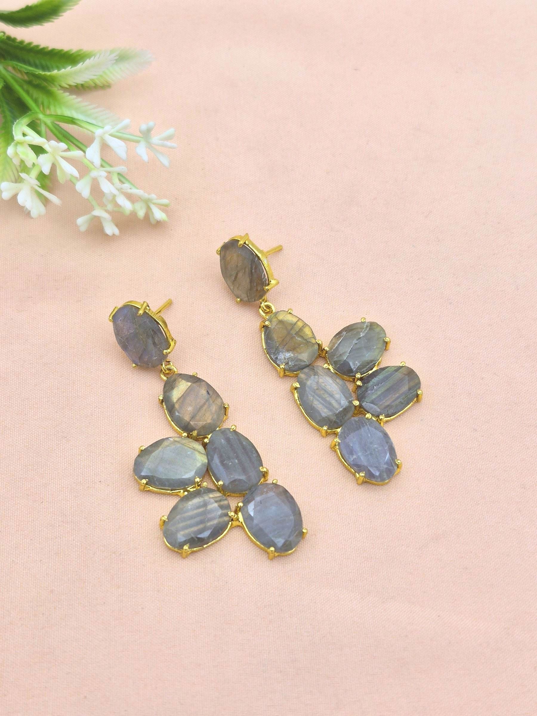 Handcrafted Labradorite Dangle Earrings - Elegant Gold plated Jewelry for Women