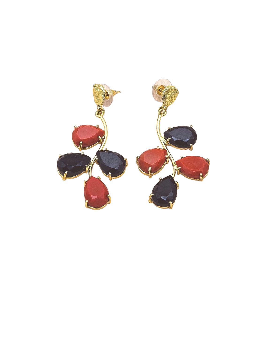 Gold Plated Brass Dangle Earrings – Imitation stone Floral Design Handcrafted Jewelry