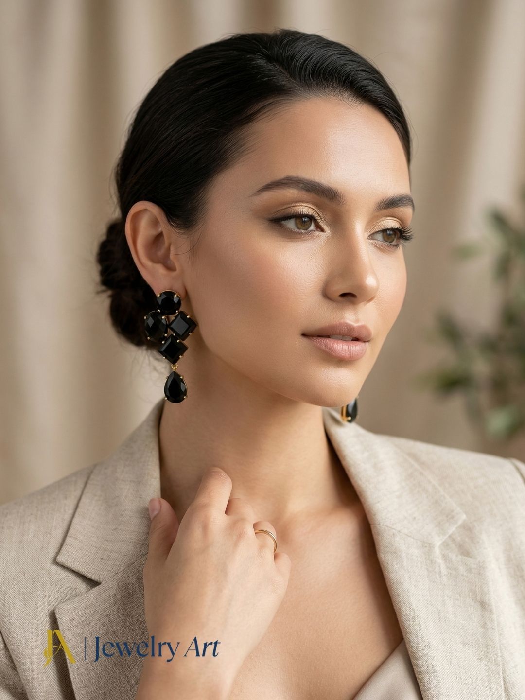 Awesome Gold Plated Black Onyx stone Dangle Earring - Handcrafted Designer Jewelry