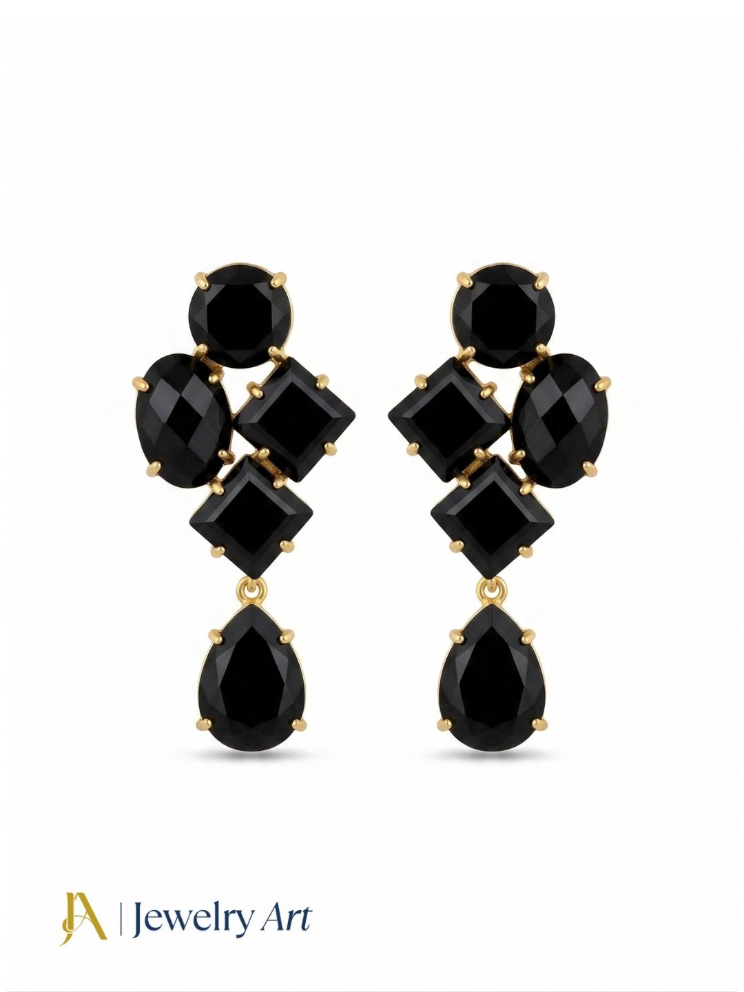 Awesome Gold Plated Black Onyx stone Dangle Earring - Handcrafted Designer Jewelry