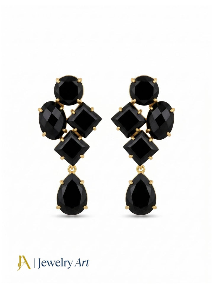 Awesome Gold Plated Black Onyx stone Dangle Earring - Handcrafted Designer Jewelry