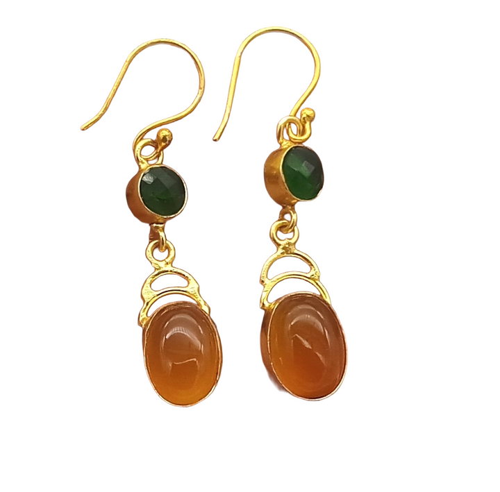 Handcrafted Gold Plated Green Onyx & Yellow Chalcedony Designer Dangle Earrings for Women