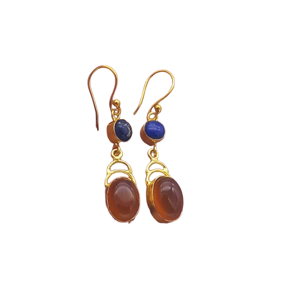 Premium Gold Plated Lapis & Yellow Chalcedony Party Wear Dangle Earrings