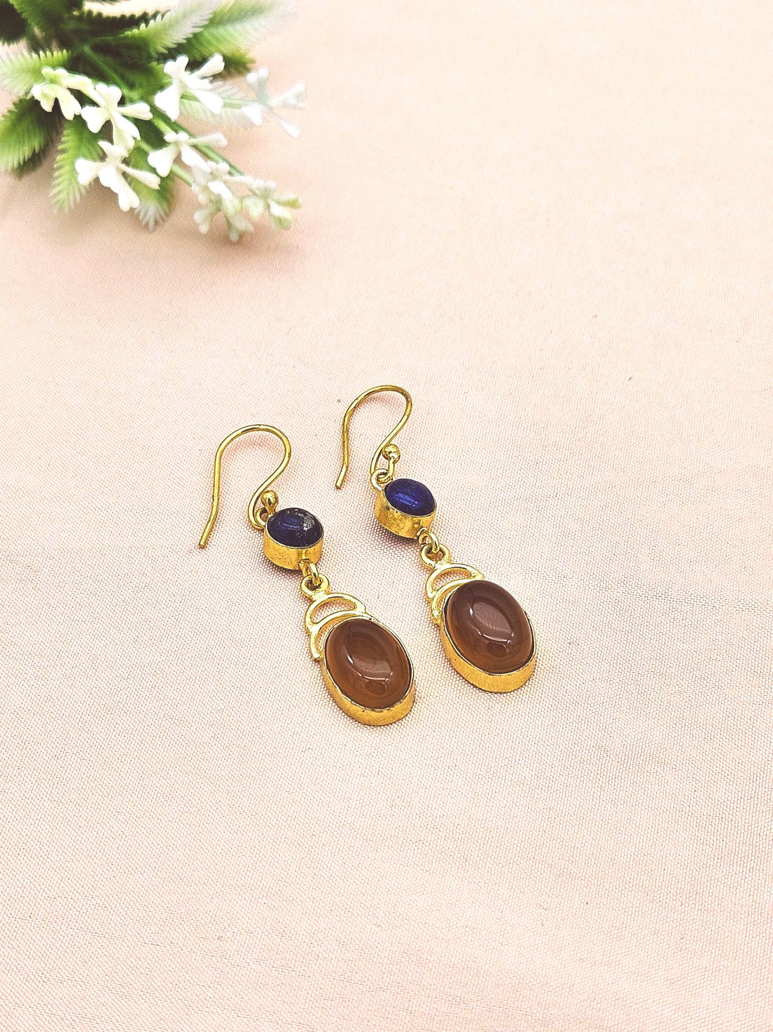 Premium Gold Plated Lapis & Yellow Chalcedony Party Wear Dangle Earrings