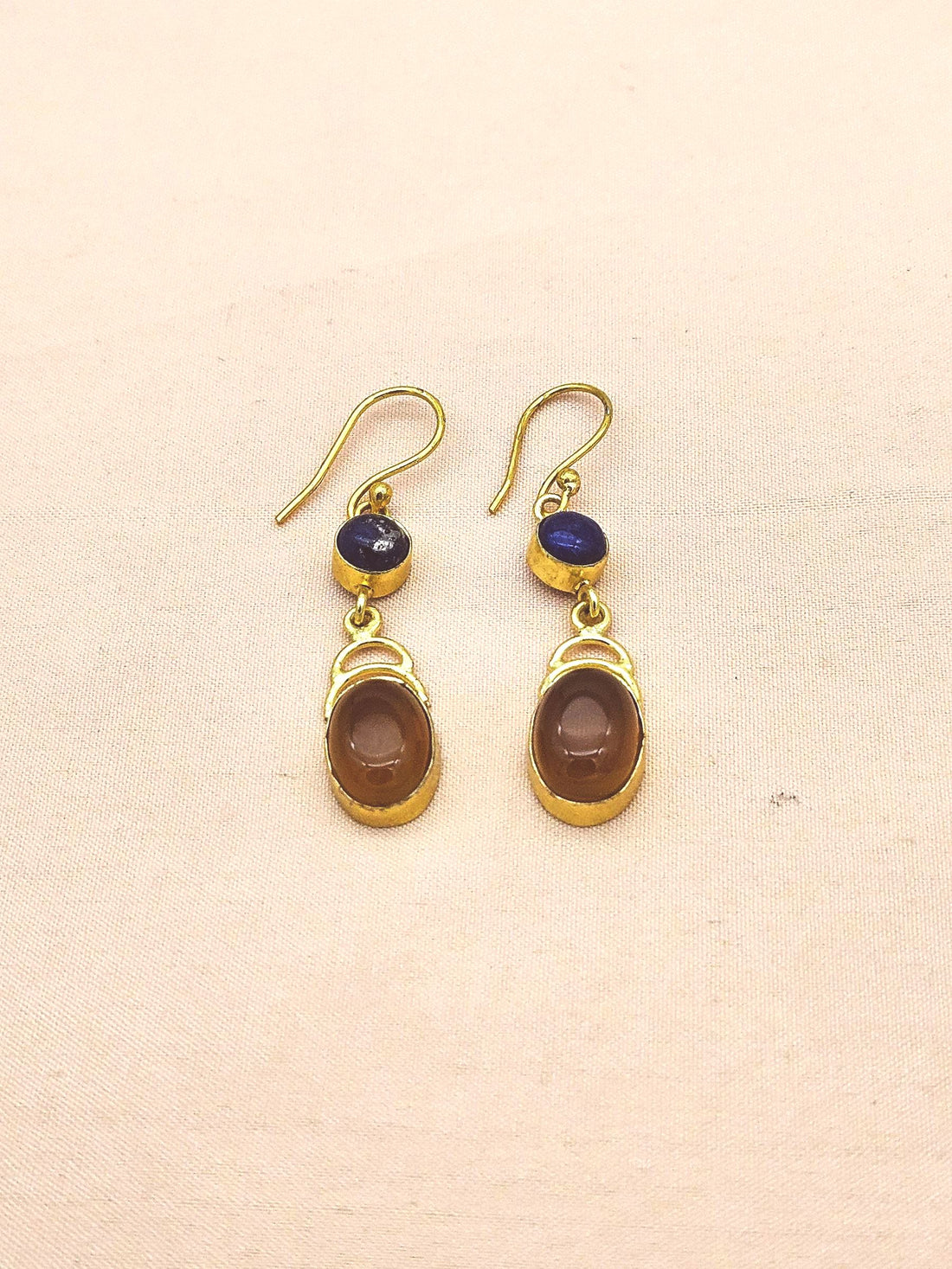 Premium Gold Plated Lapis & Yellow Chalcedony Party Wear Dangle Earrings