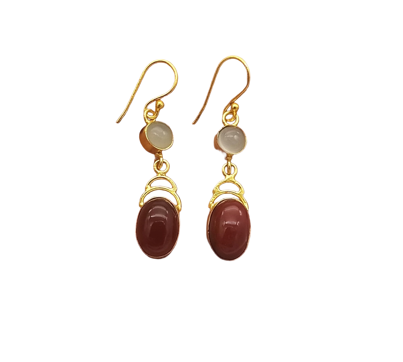 Elegant Handcrafted Aquamarine-Red Onyx Gold Plated Dangle Earrings
