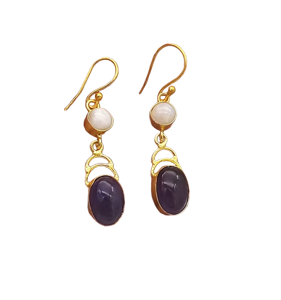 Handmade Gold Plated White Rainbow-Amethyst Dangle Drop Earrings for Women