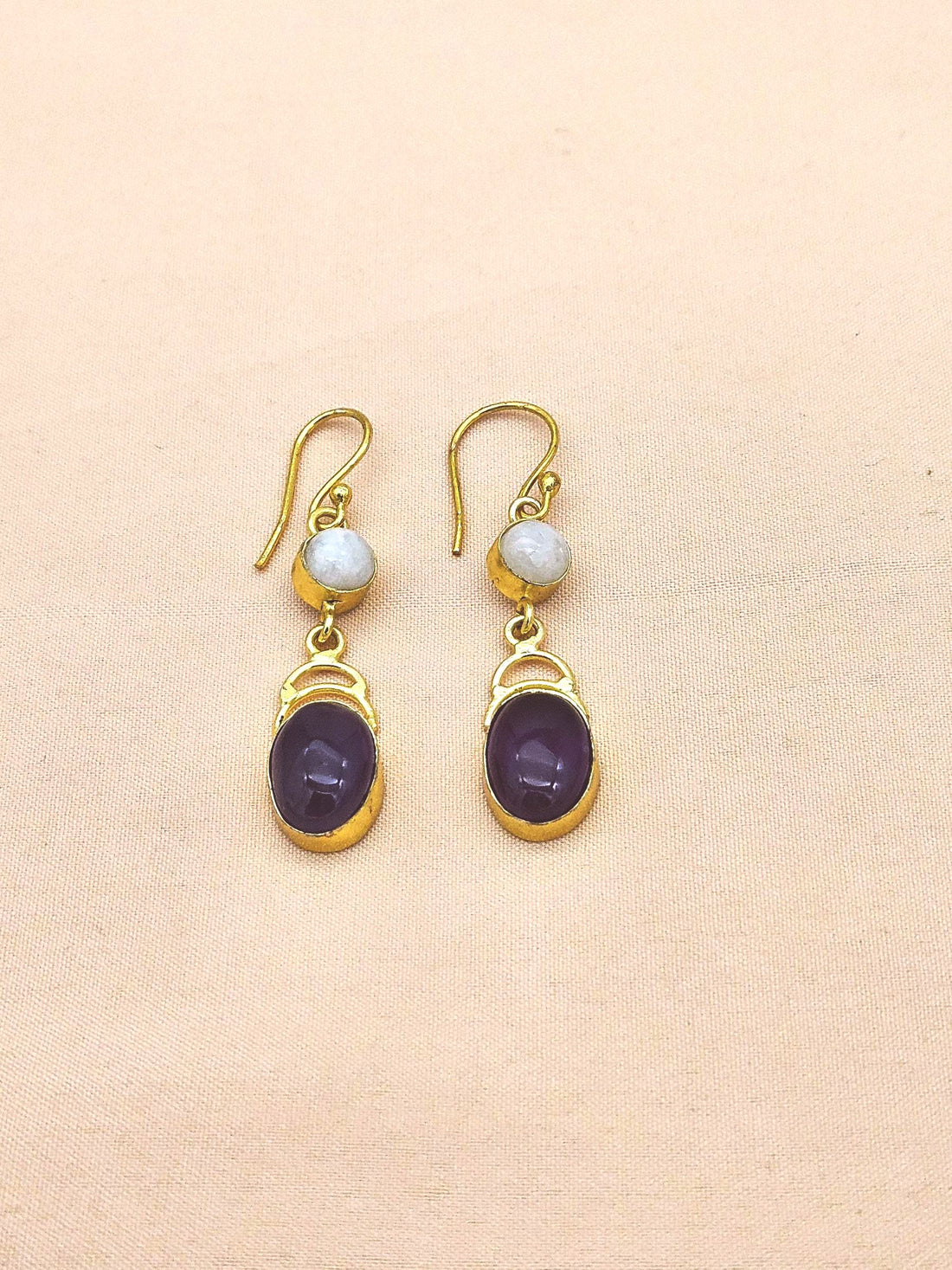 Handmade Gold Plated White Rainbow-Amethyst Dangle Drop Earrings for Women