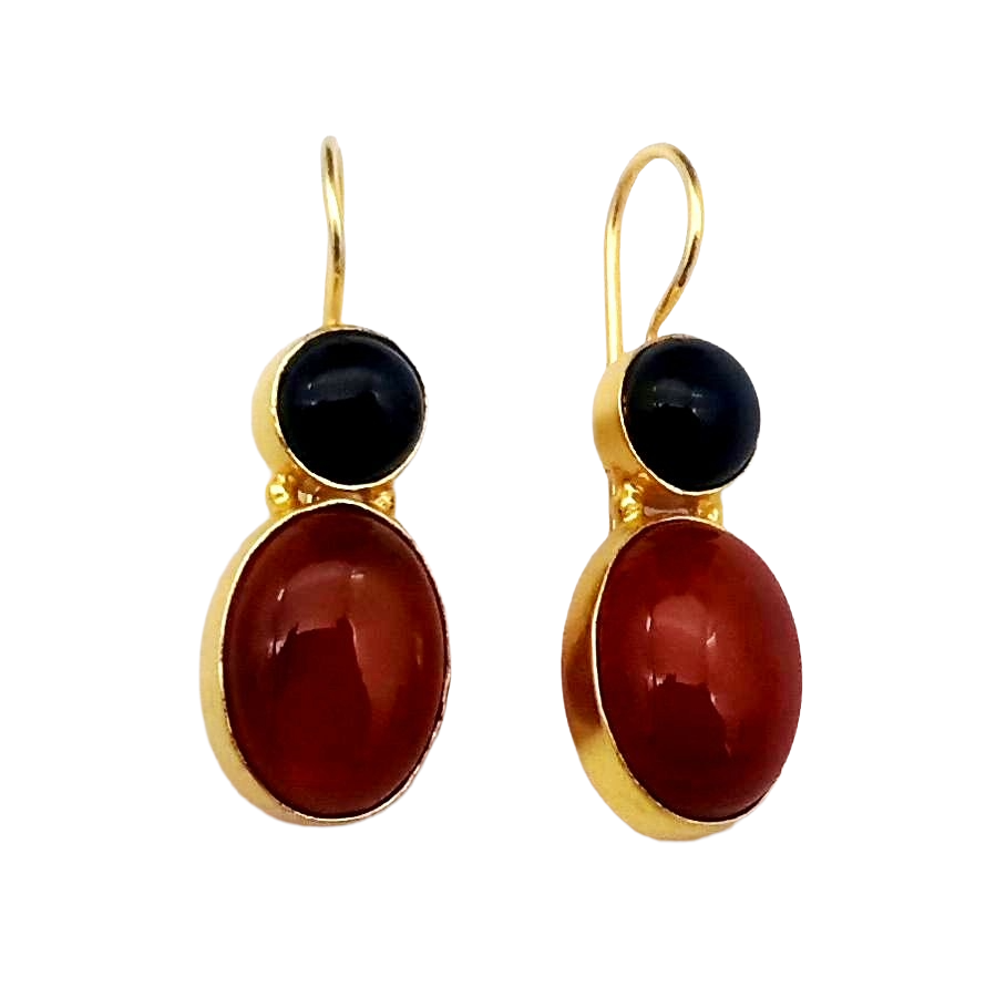 Amazing Handcrafted Black & Red Onyx Gold Plated Designer Dangle Earrings