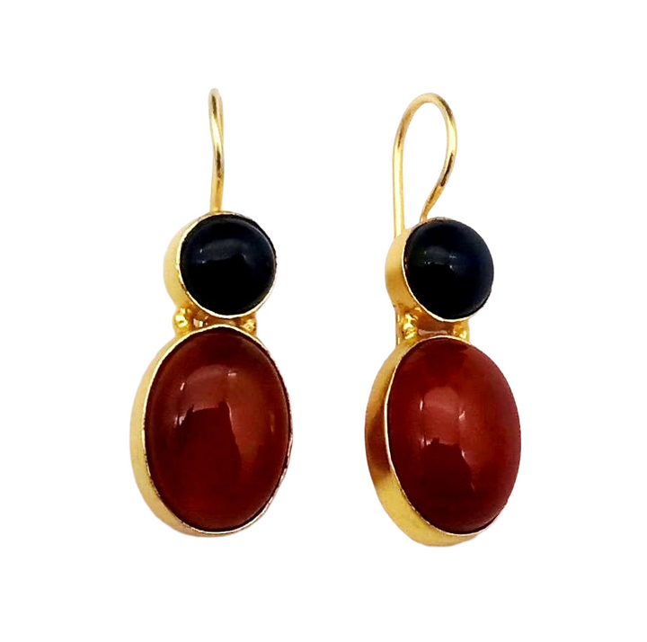 Amazing Handcrafted Black & Red Onyx Gold Plated Designer Dangle Earrings