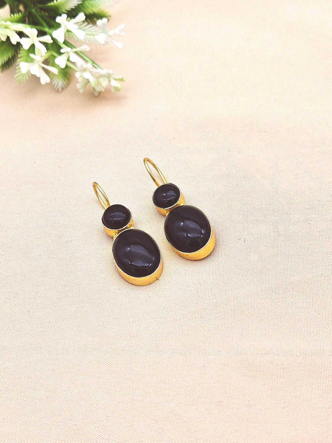 Premium Handcrafted Gold plated Black Onyx Light Weight Designer Dangle Earrings